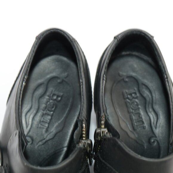 Born Womens Lorlei Boot Size 8 Black Leather Low Block Heel Harness Western Moto - Picture 10 of 12